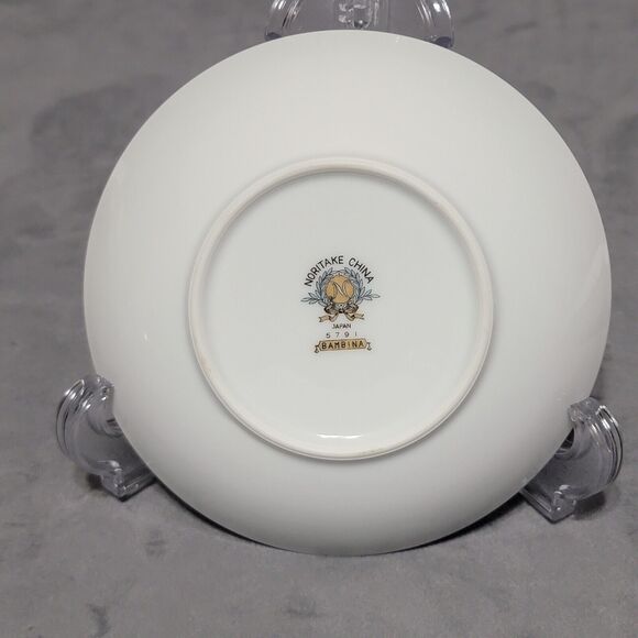 6 Noritake Bambina Berry Dessert Bowl 5.5in White Green Silver Bamboo MCM 5791 - Picture 10 of 16